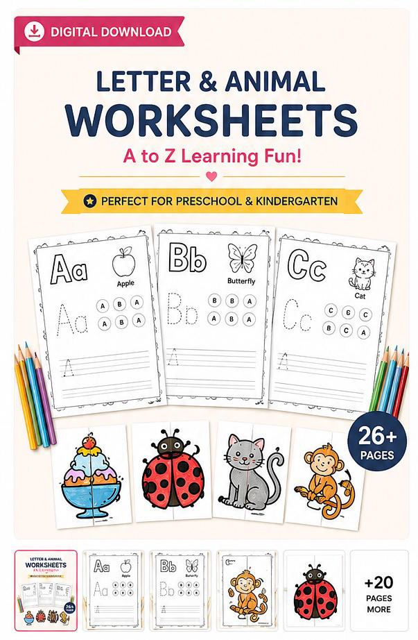 A–Z Alphabet Foldable Worksheets for Kids | Printable Cut & Colour Activity Pack (26+ Pages)