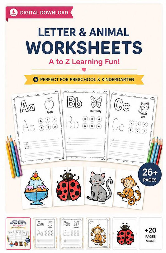 A–Z Alphabet Foldable Worksheets for Kids | Printable Cut & Colour Activity Pack (26+ Pages)
